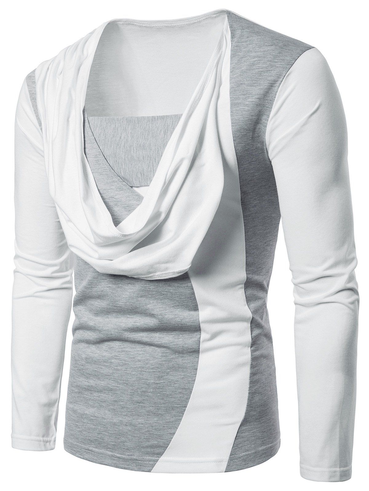 

Two Tone Chest Scarf Combined Long Sleeve T-shirt, White