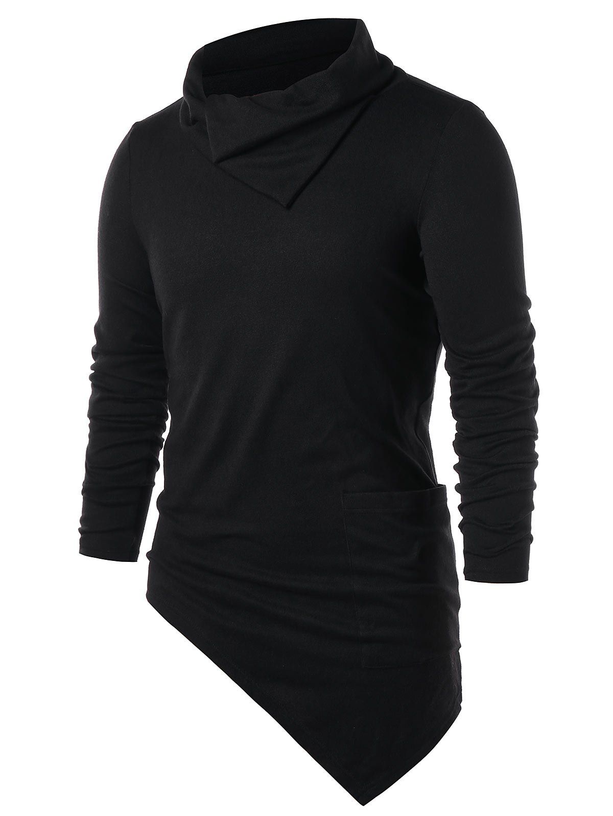 

Asymmetric Solid Color Heaps Collar Top, Black