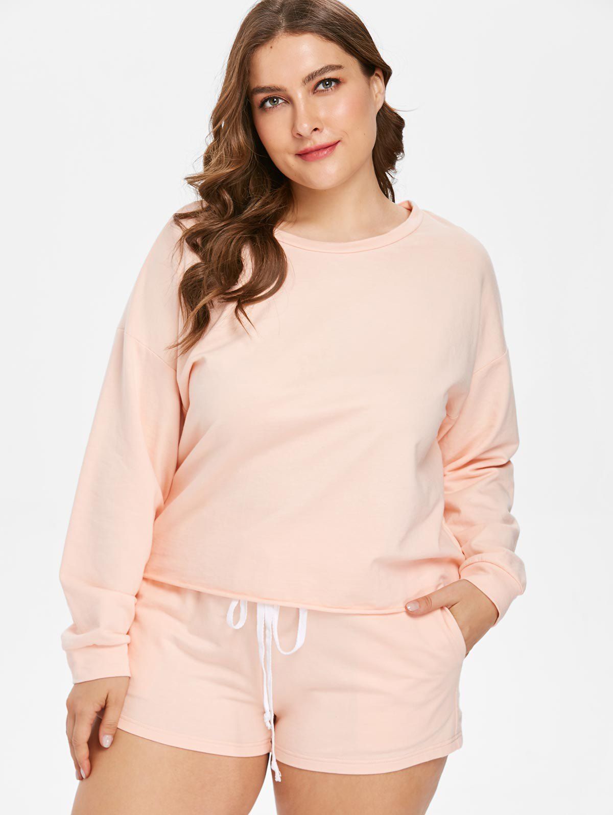 

Plus Size Drop Shoulder Tee and Shorts Set, Orange pink