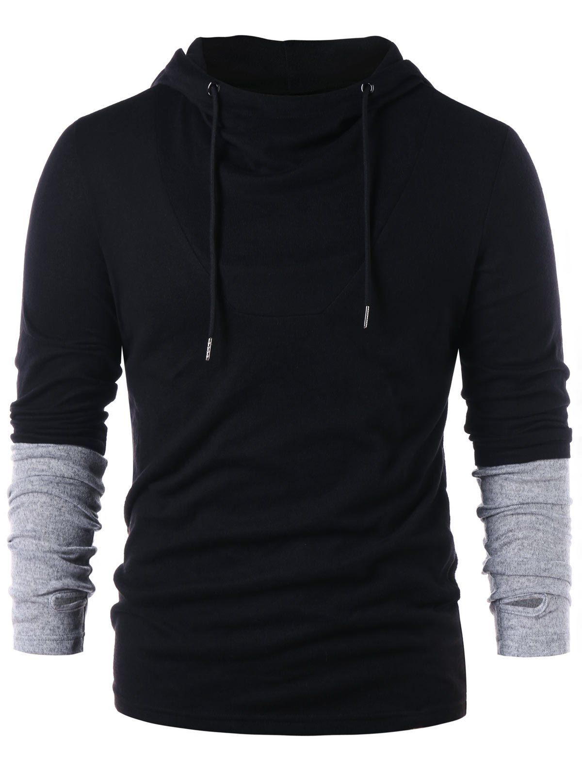 

Contrast Color Long Sleeve Hoodie, Black