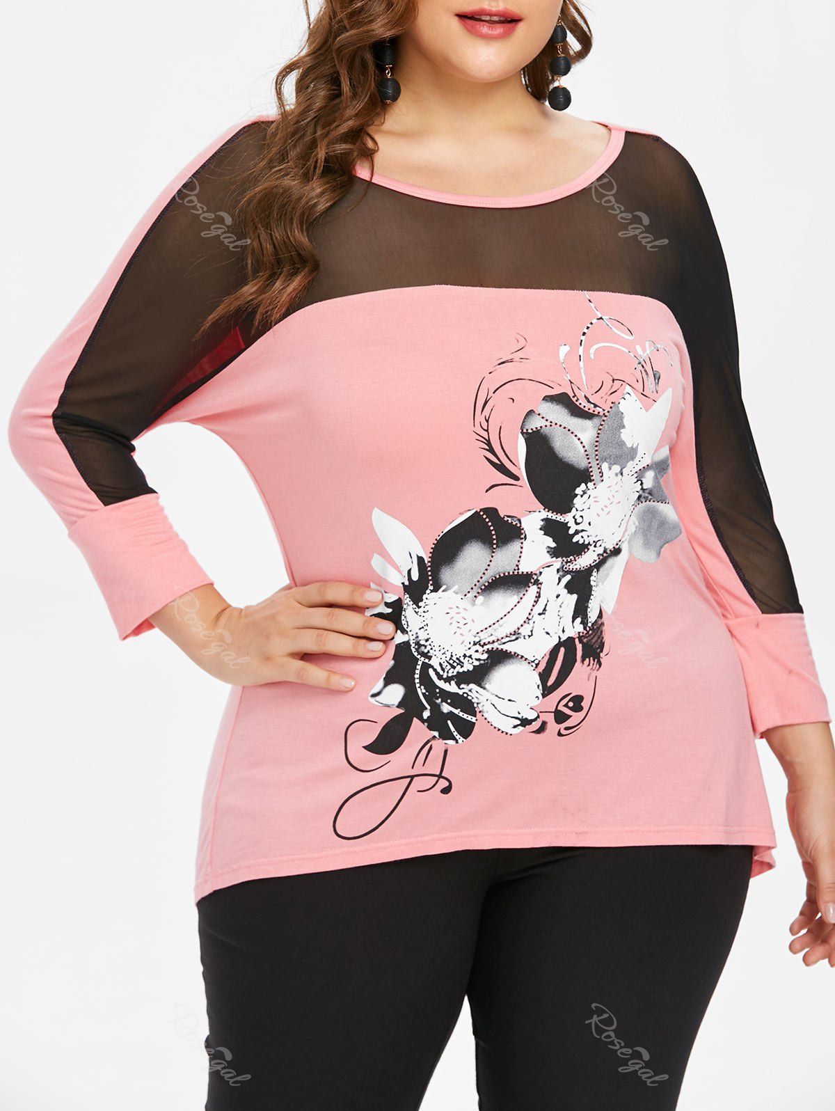 

Plus Size Sheer Open Back T-shirt, Light pink