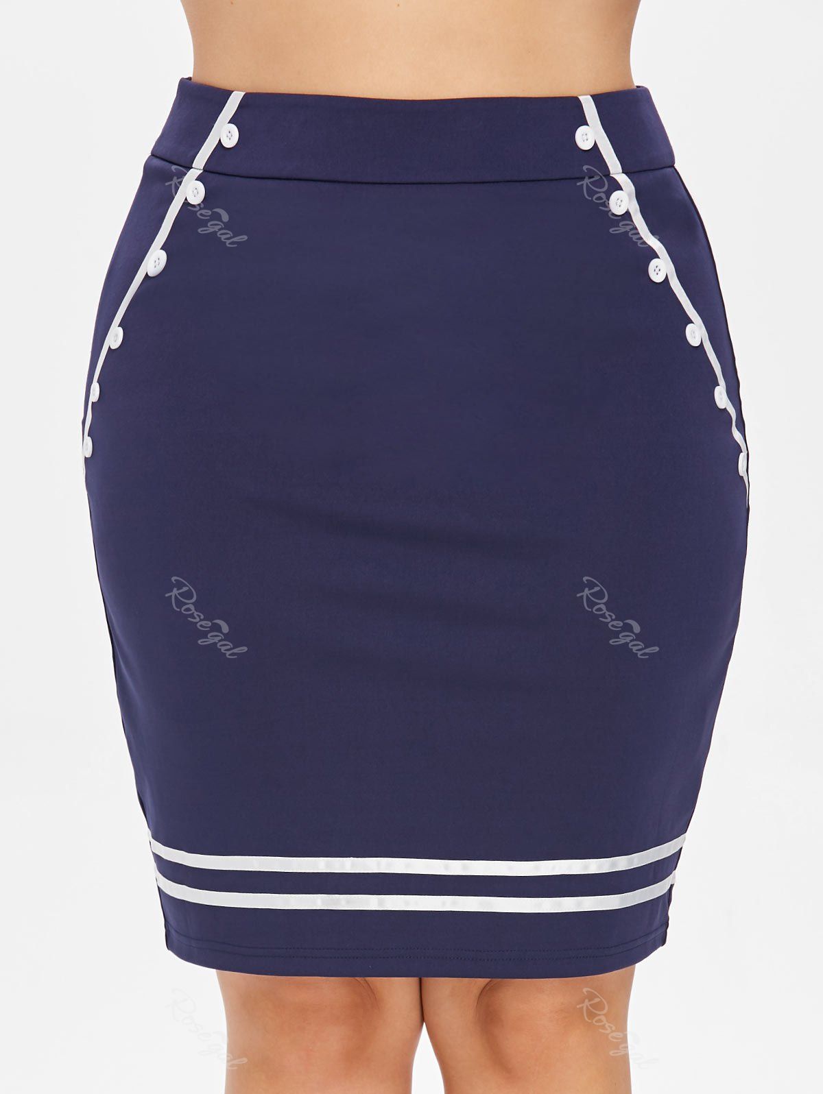 

Plus Size Button Embellished Pencil Skirt, Cadetblue