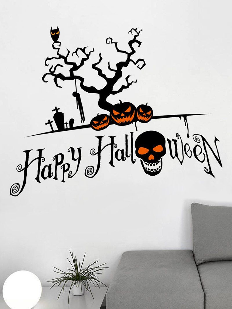 

Happy Halloween Tree Print Wall Stickers for Bedroom, Black