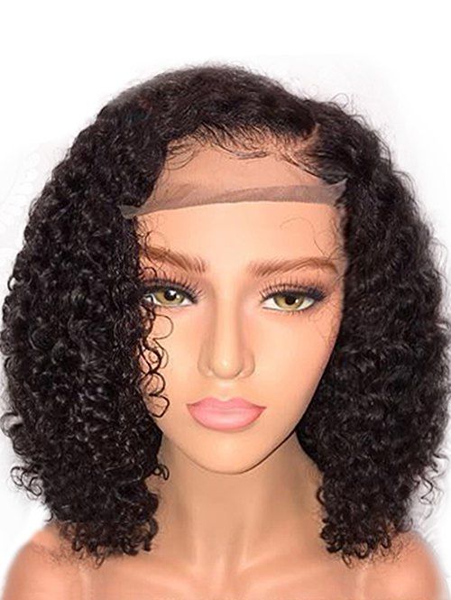 

Short Side Bang Curly Lace Front Synthetic Wig, Black