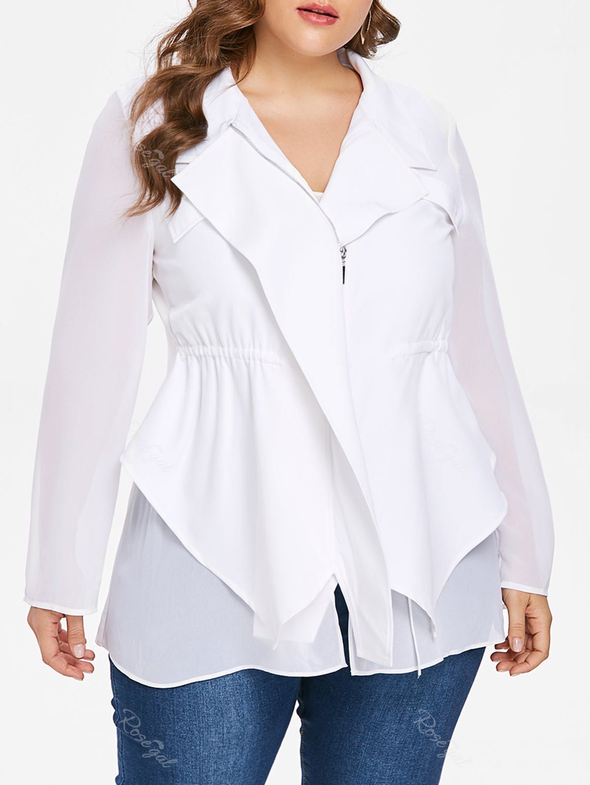 

Plus Size Sheer Chiffon Insert Blazer, White