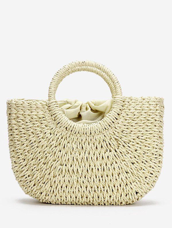 

Outdoor Travel Minimalist String Straw Tote Bag, Beige