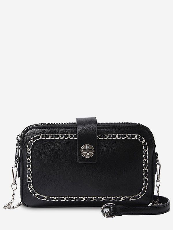 

Faux Leather Minimalist Chain Decoration Crossbody Bag, Black