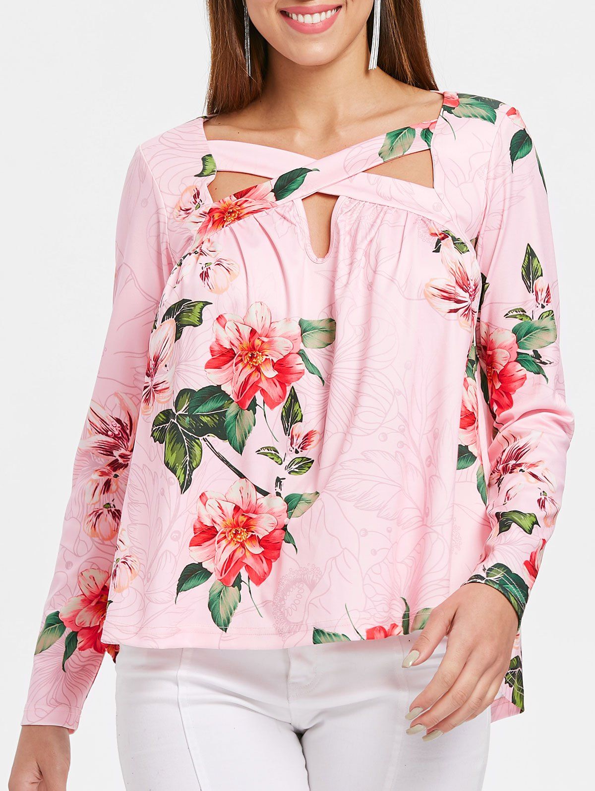 

Floral Print Full Sleeve T-shirt, Pink