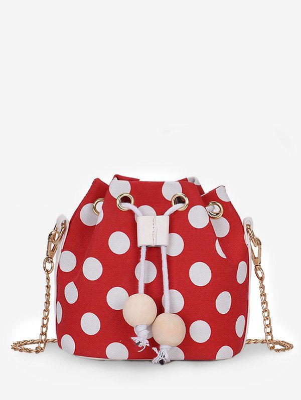 

Beaded String Polka Dot Retro Bucket Bag, Fire engine red