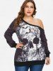 Halloween Skew Neck Plus Size Skull Pattern T-shirt -  