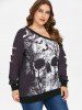 Halloween Skew Neck Plus Size Skull Pattern T-shirt -  