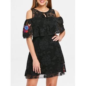 

Embroidered Cold Shoulder Lace Dress, Black