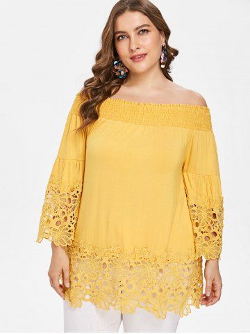 

Plus Size Smocked Off The Shoulder Blouse, Sun yellow