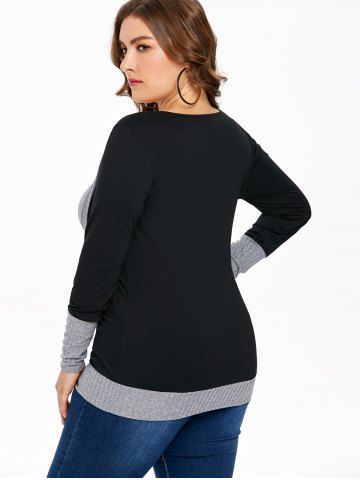 

Color Block Plus Size Square Neck T-shirt, Black