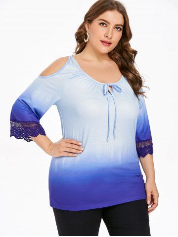

Plus Size Cold Shoulder Gradient Top, Baby blue