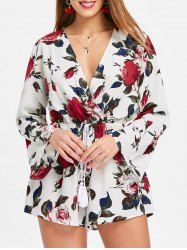 Floral Print Surplice Neck Romper -  