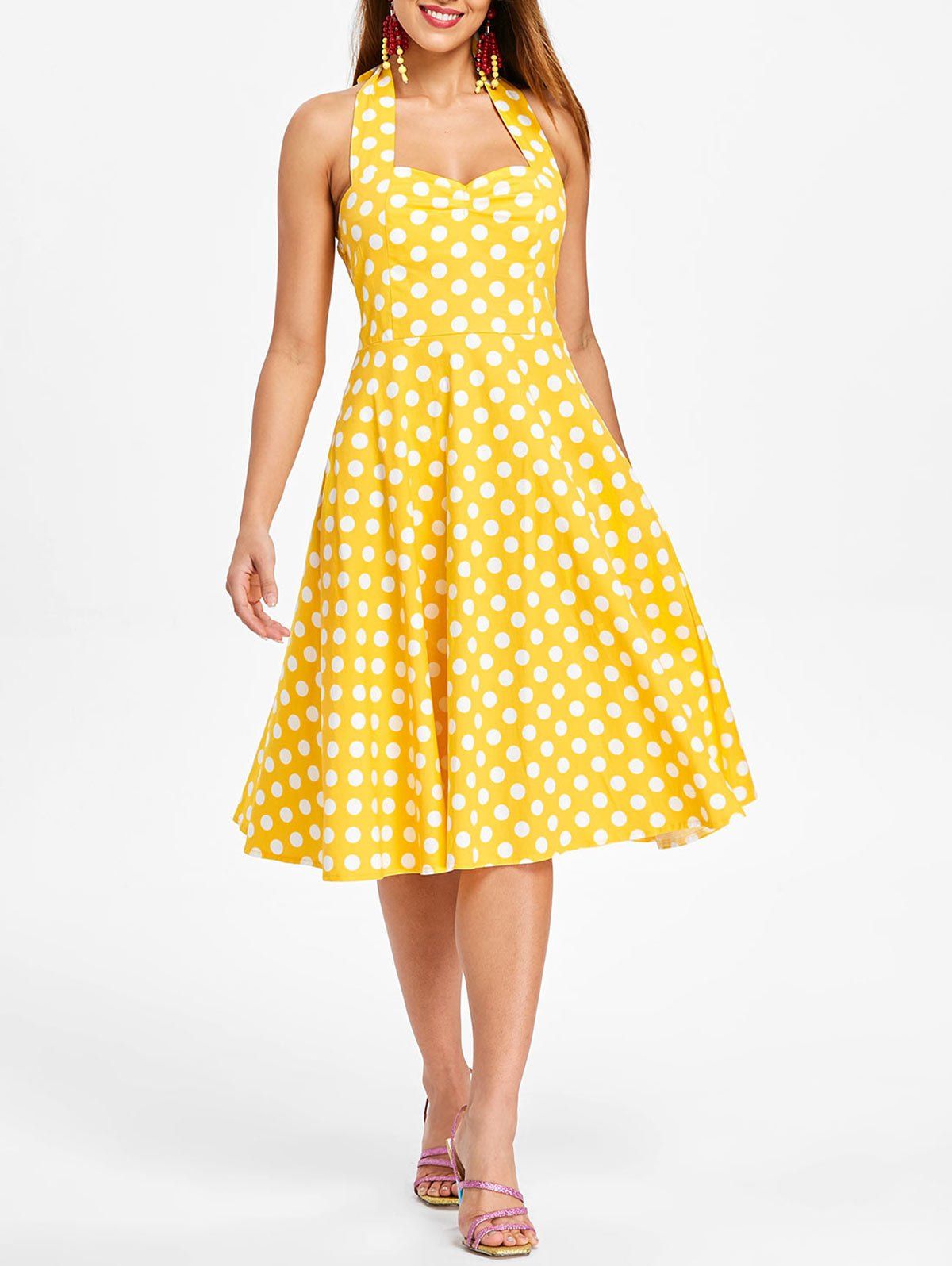 

Polka Dot Halter Neck Vintage Dress, Bright yellow