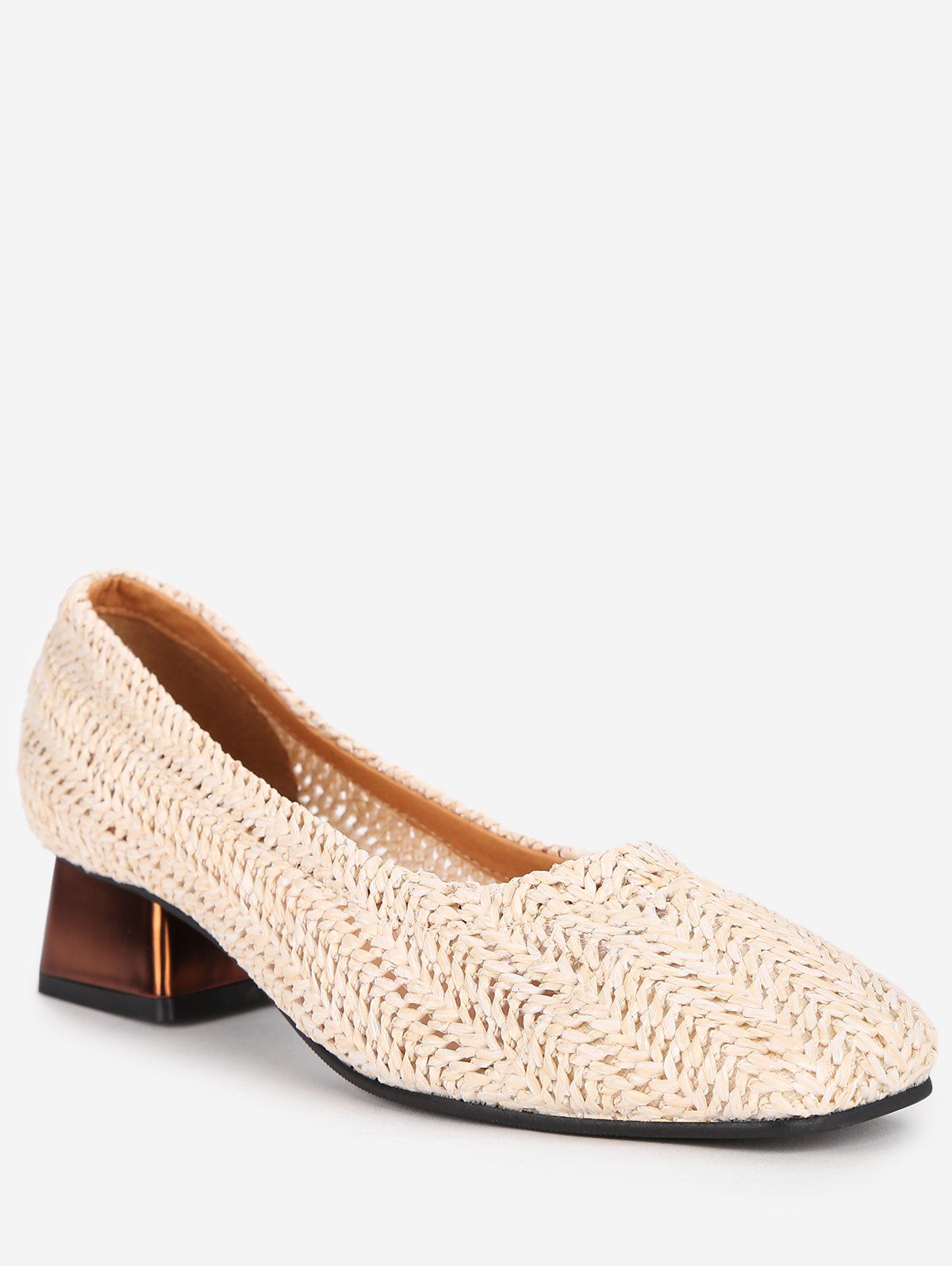 

Outdoor Vacation Casual Block Heel Straw Pumps, Warm white