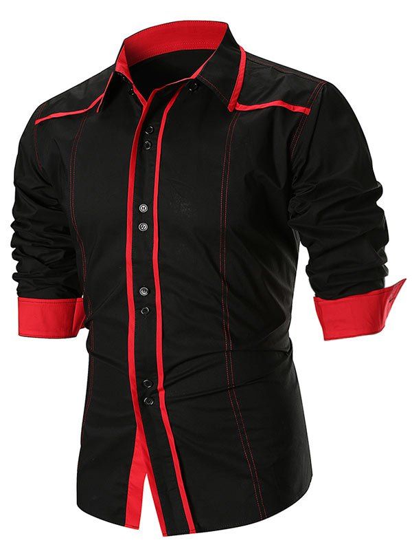 

Contrast Color Long Sleeve Shirt, Black