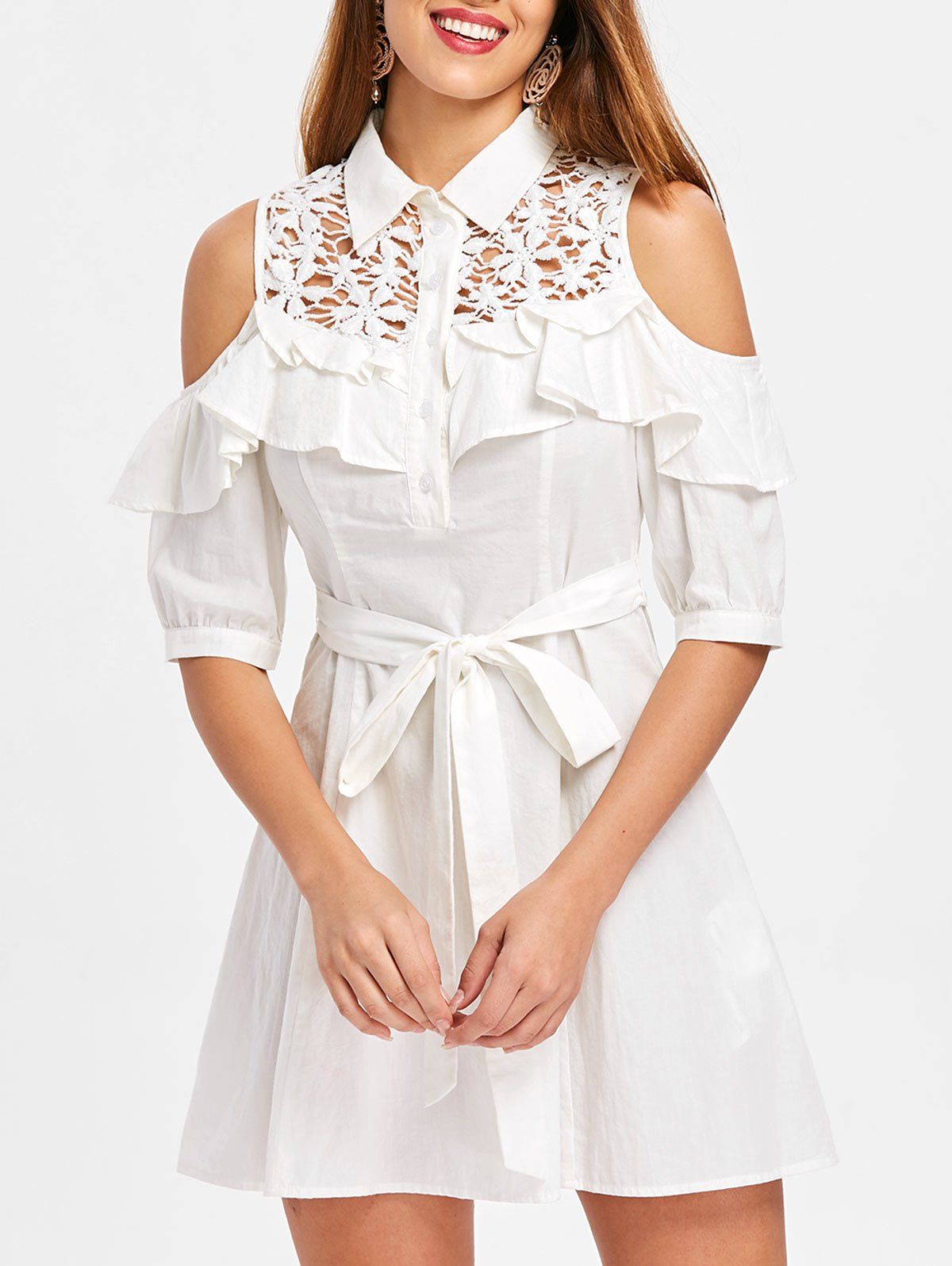 

High Waisted Half Sleeve Shirtdress, Milk white