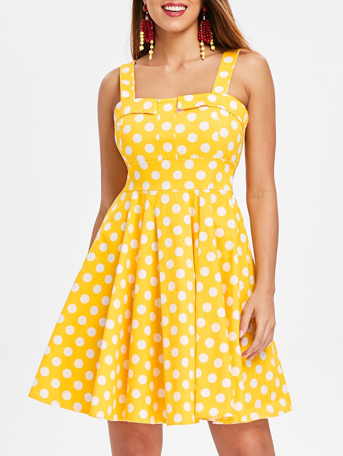 

Dotted Square Neck Vintage Dress, Golden brown