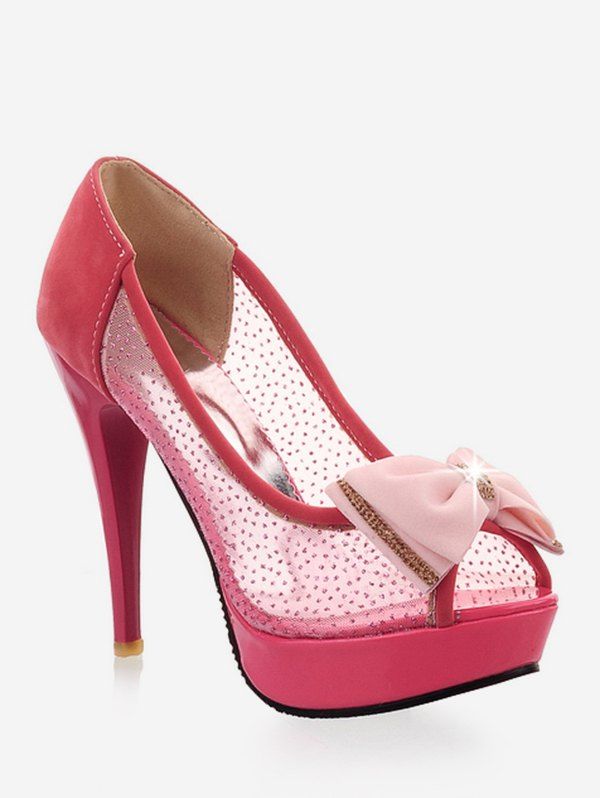 

Plus Size Bowknot Chic Peep Toe Party Pumps, Rose red