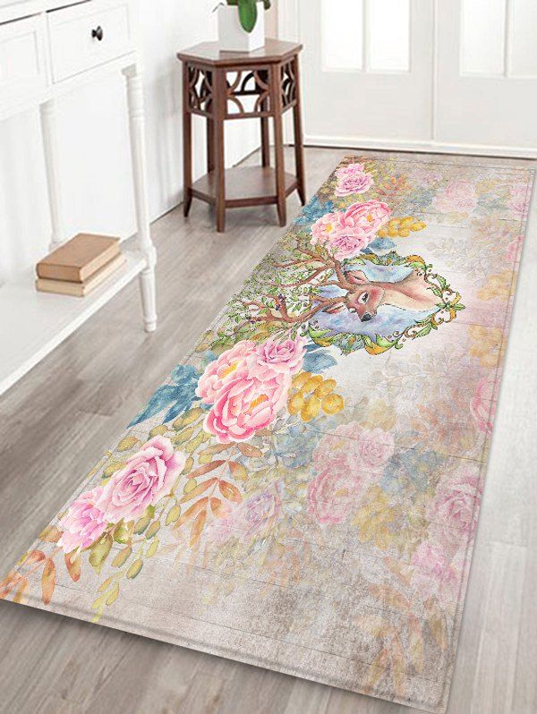

Flowers Elk Printed Antiskid Floor Mat, Pink bubblegum