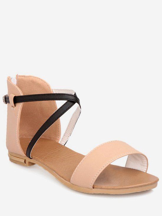 

Plus Size Leisure Cross Strap Flat Heel Sandals, Camel brown