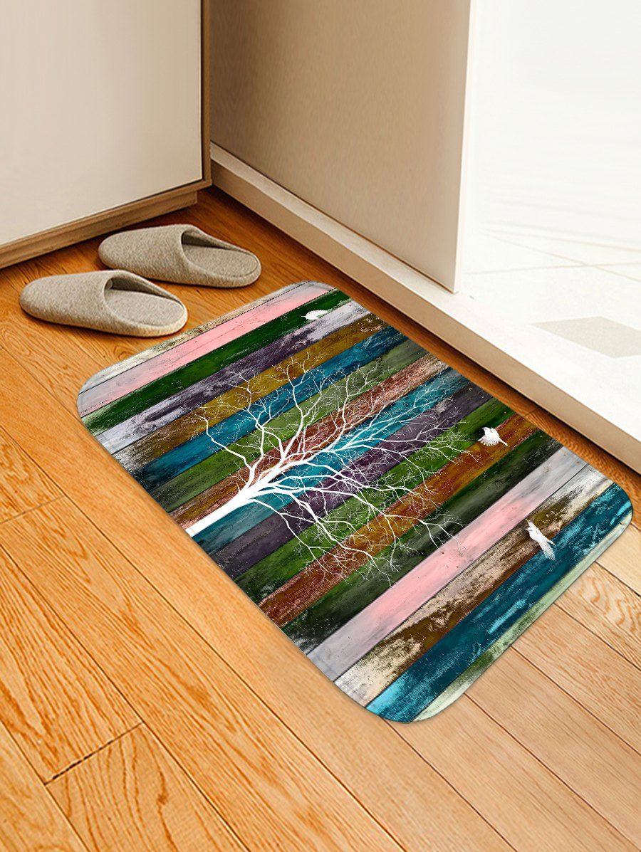 

Striped Tree Birds Print Floor Mat, Medium forest green