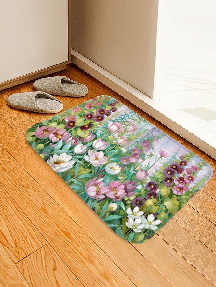 

Floral Print Water Absorption Floor Mat, Lime green