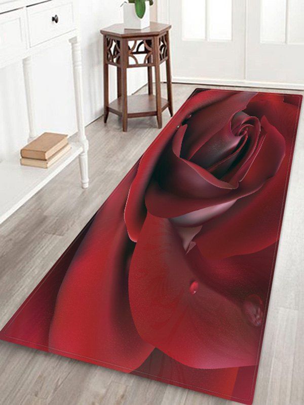 

Rose Flower Printed Area Mat, Red wine