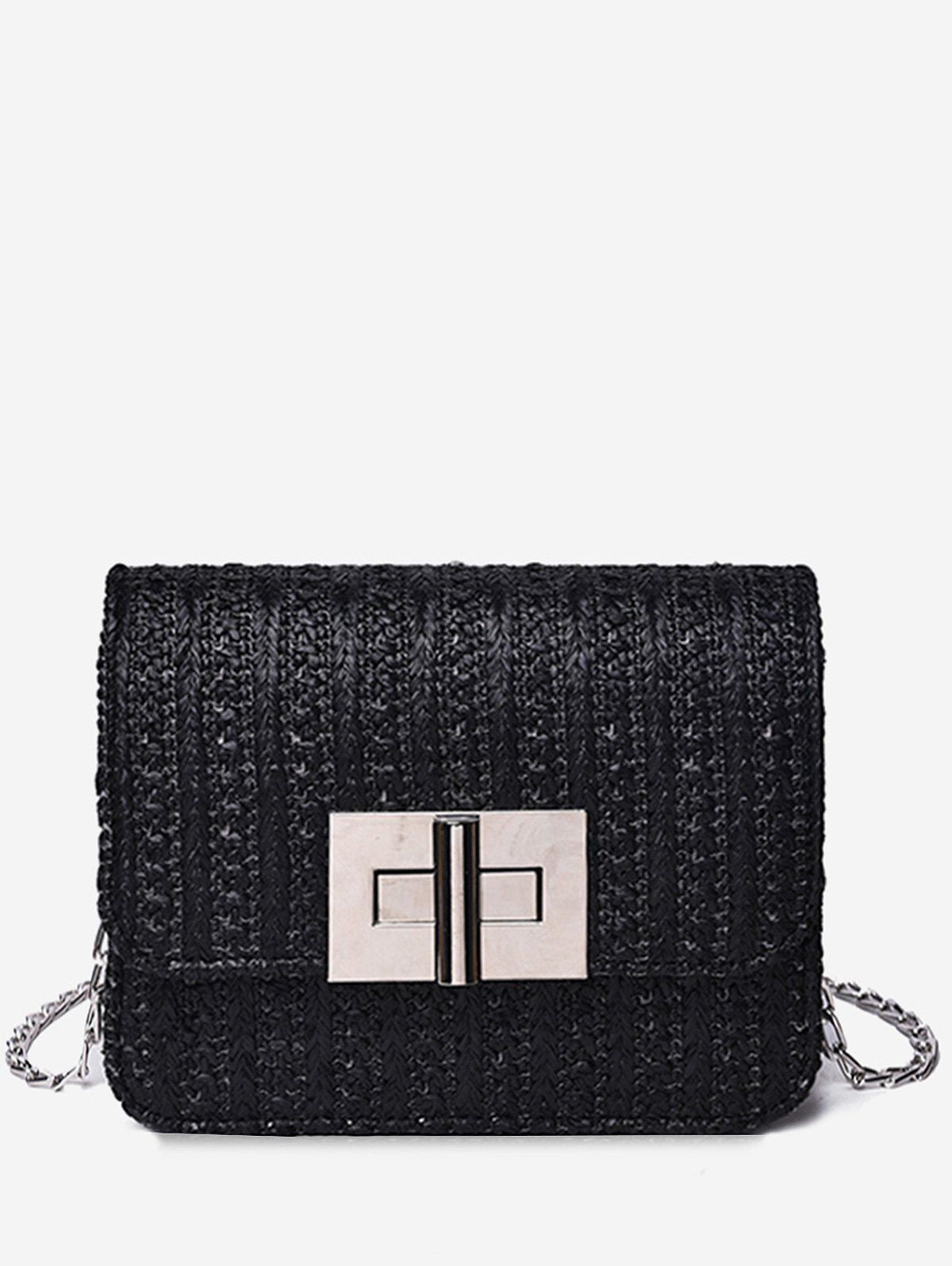 

Twist Lock Flap Minimalist Chic Chain Bag, Black