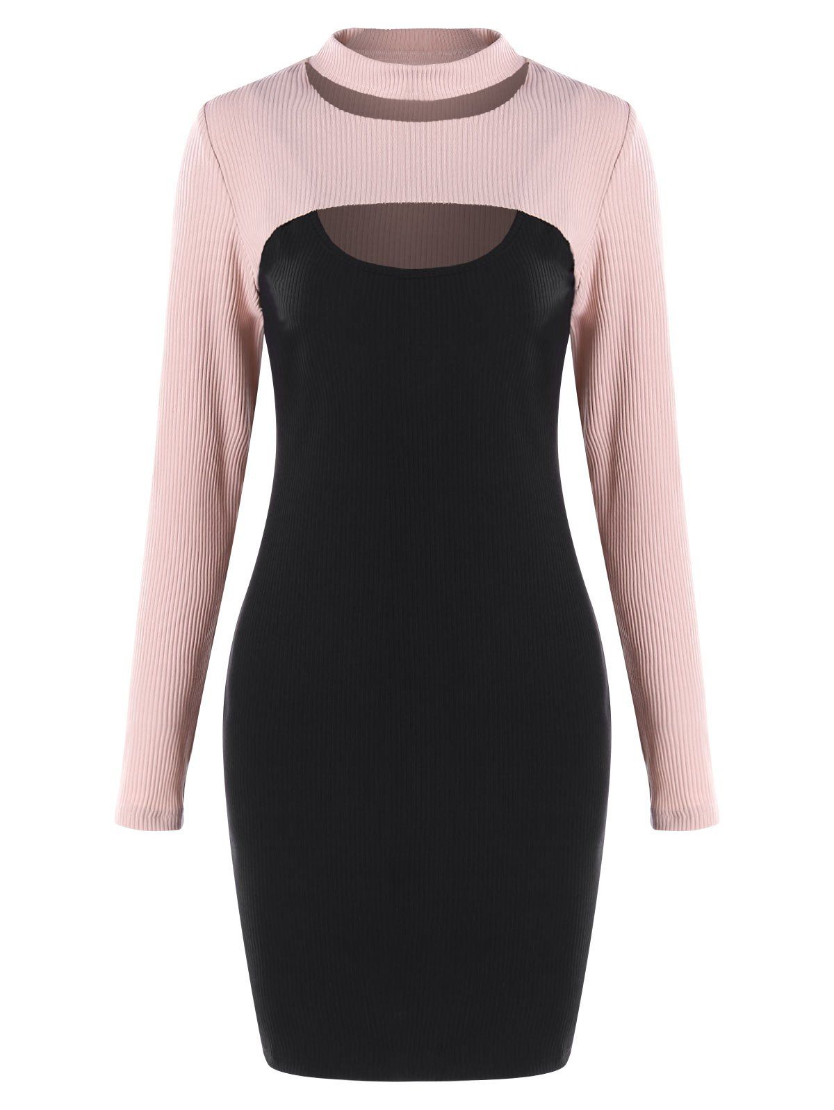 

Cut Out Knit Top and Bodycon Dress, Black
