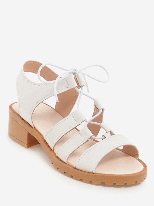 

Plus Size Block Heel Casual Lace Up Sandals, White