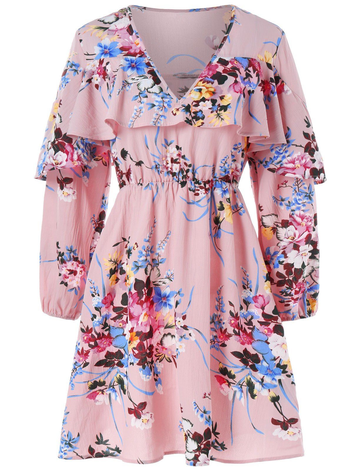 

High Waist Floral Print Dress, Pink