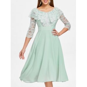 

Floral Lace Insert High Waist Dress, Light cyan