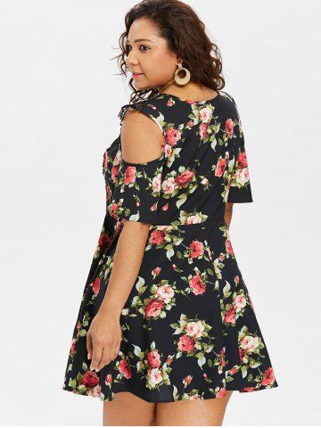 

Plus Size Cold Shoulder Fit and Flare Dress, Black