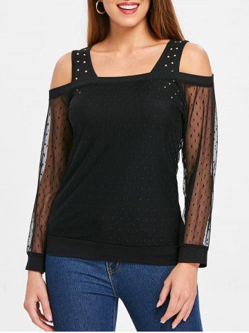 Black Adjustable Shoulder Straps Cold Shoulder Lace Insert Irregular Hem Blouses Black Adjustable Shoulder Straps Cold Shoulder Lace Insert Irregular Hem Blouses
