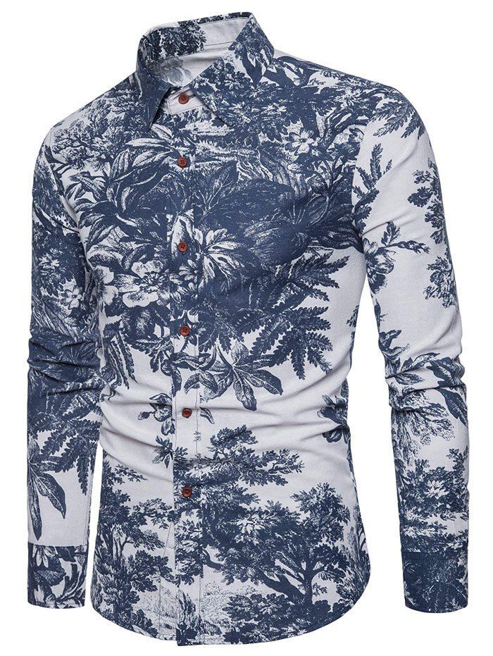 

Floral Printed Long Sleeve Shirt, Blue