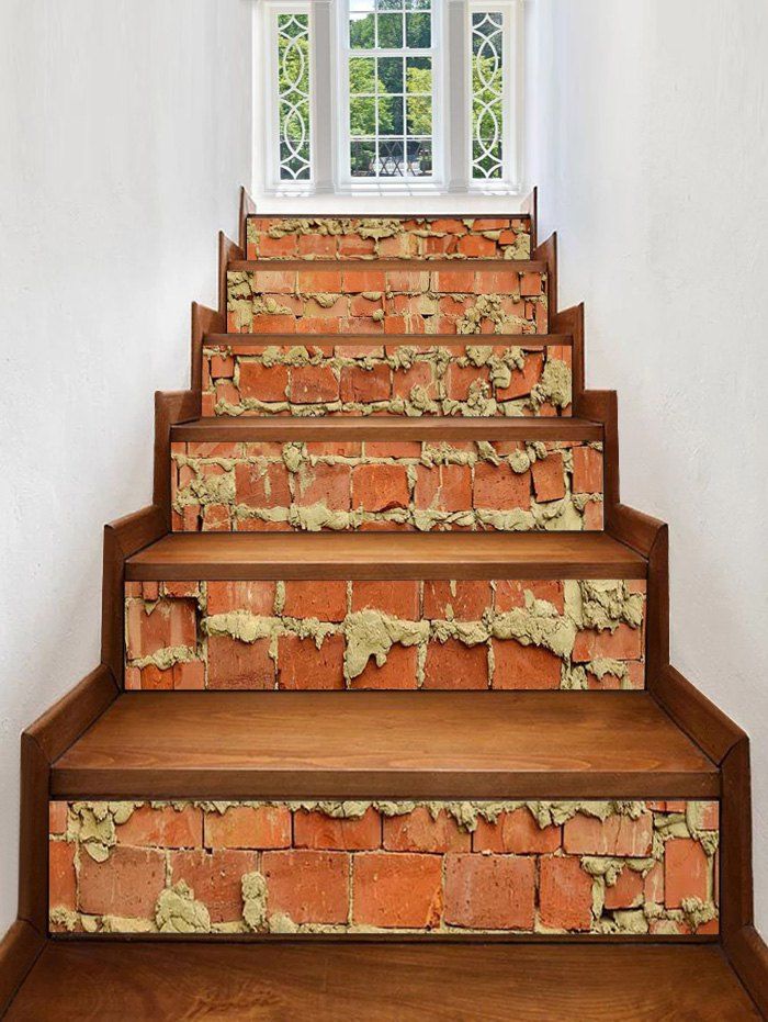 

Brick Wall Print Removable Stair Stickers, Multi