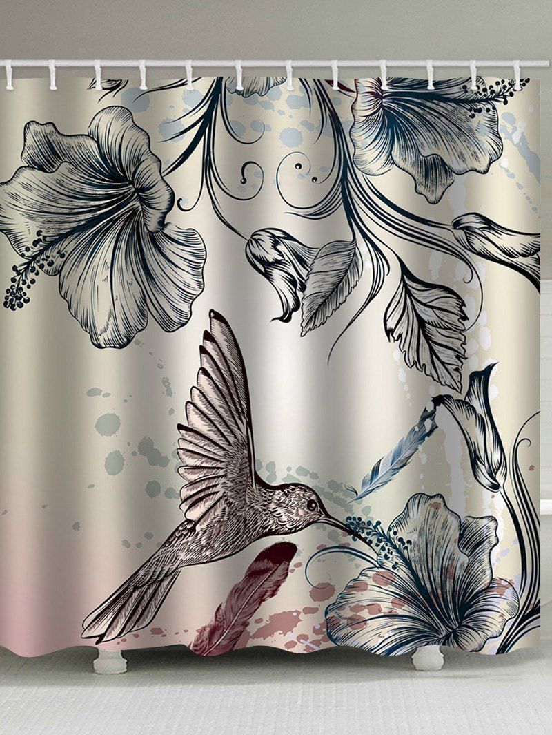 

Hummingbird Flower Print Waterproof Shower Curtain, Multi