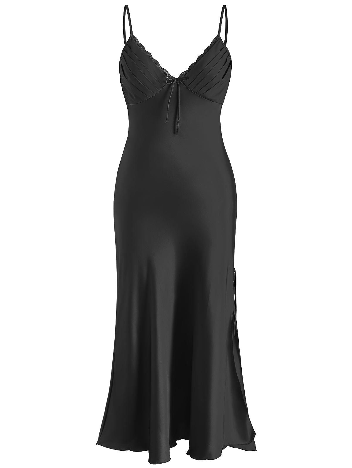 

Spaghetti Strap Satin Nightgown Midi Dress, Black