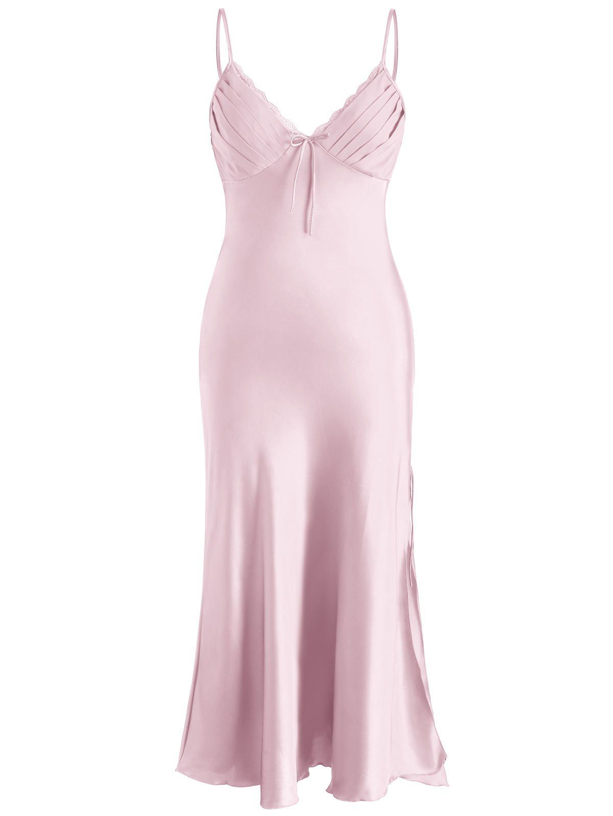 

Spaghetti Strap Satin Nightgown Midi Dress, Pig pink