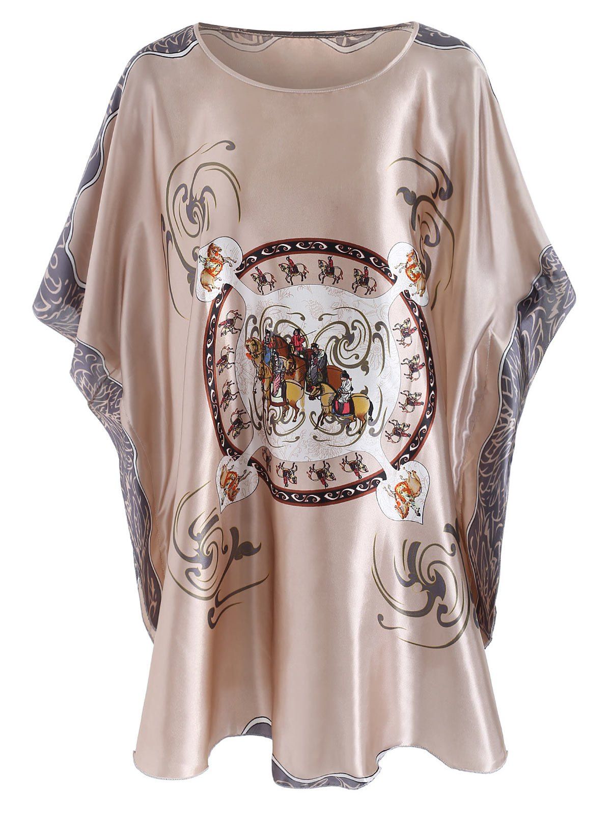 

Bat Sleeve Printed Sleepwear Dress, Light khaki