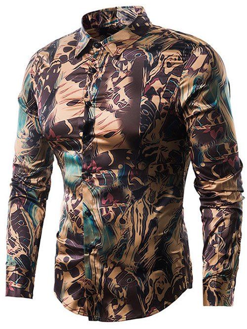 

Retro Abstract Printed Turndown Collar Shirt, Multi