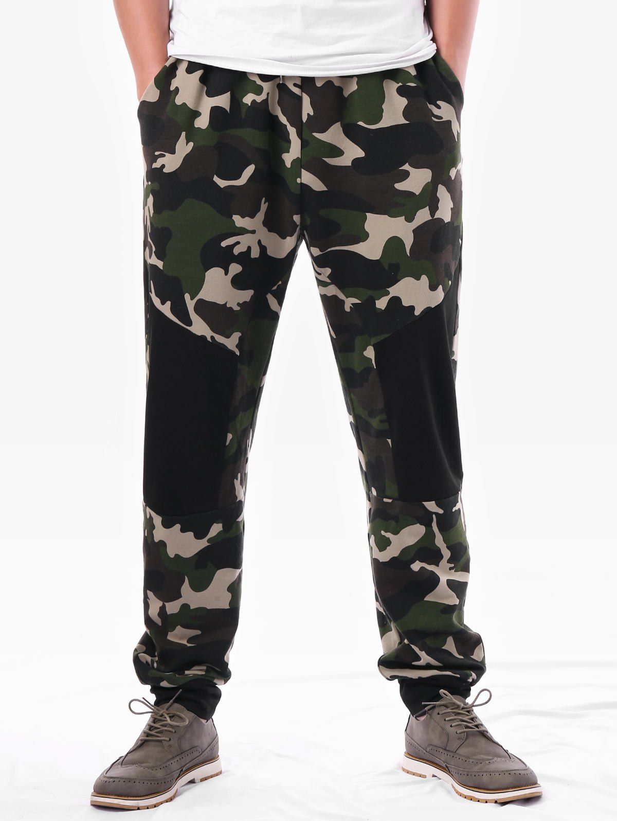 

Elastic Waist Camouflage Panel Casual Pants, Army green