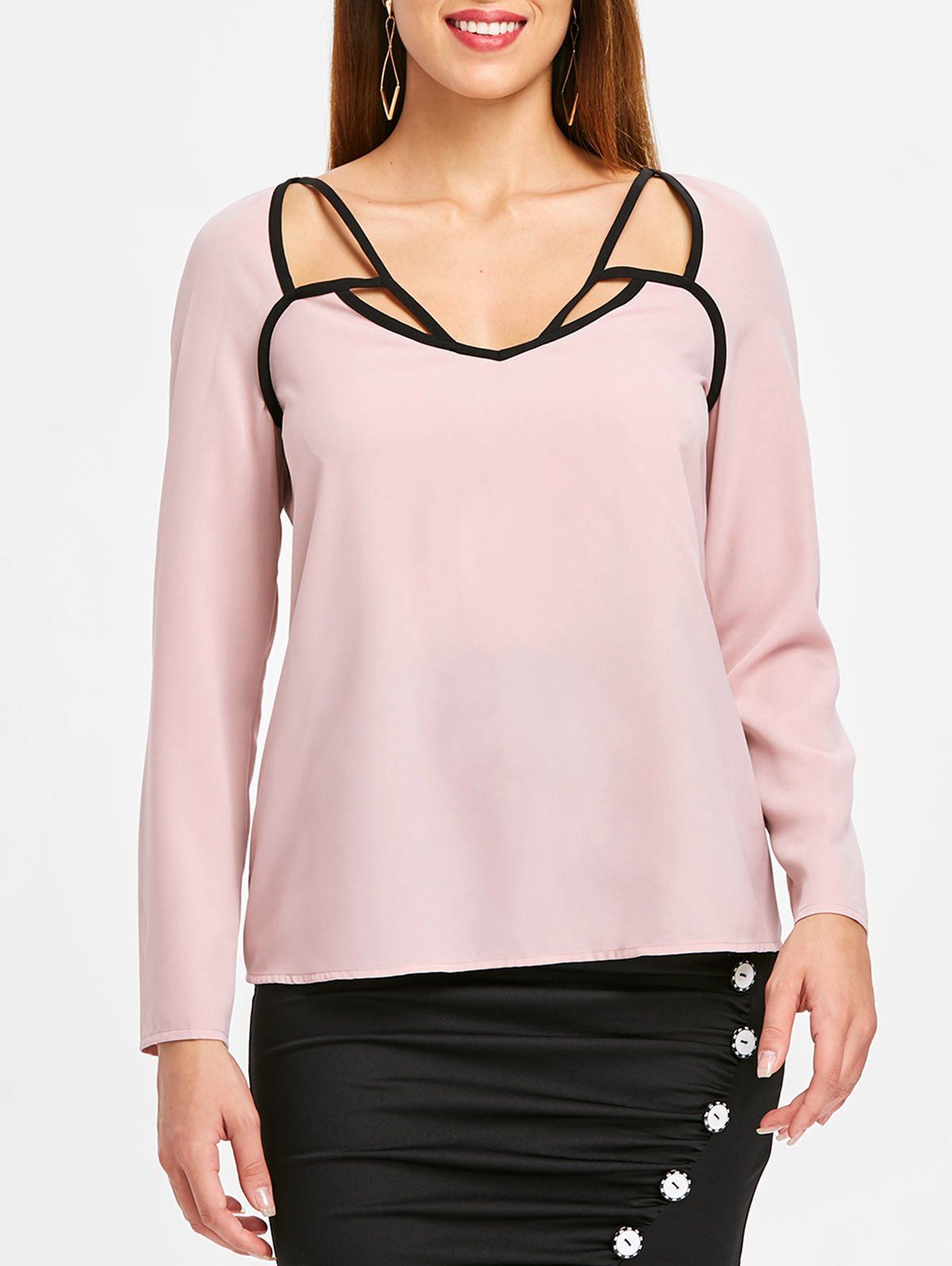 

Contrast Hollow Out Blouse, Light pink