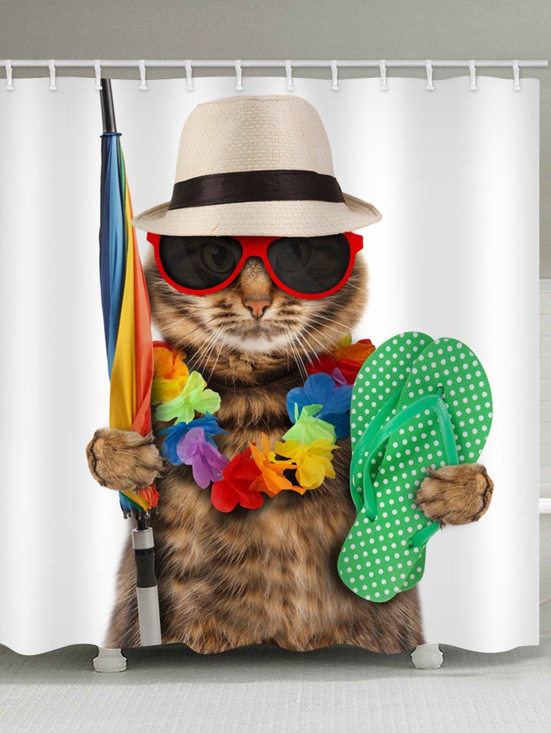 

Cat Wearing Hat Print Shower Curtain, Multi