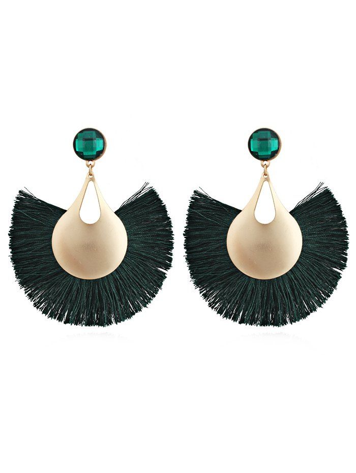 

Boho Fan Shaped Fringed Alloy Earrings, Medium sea green