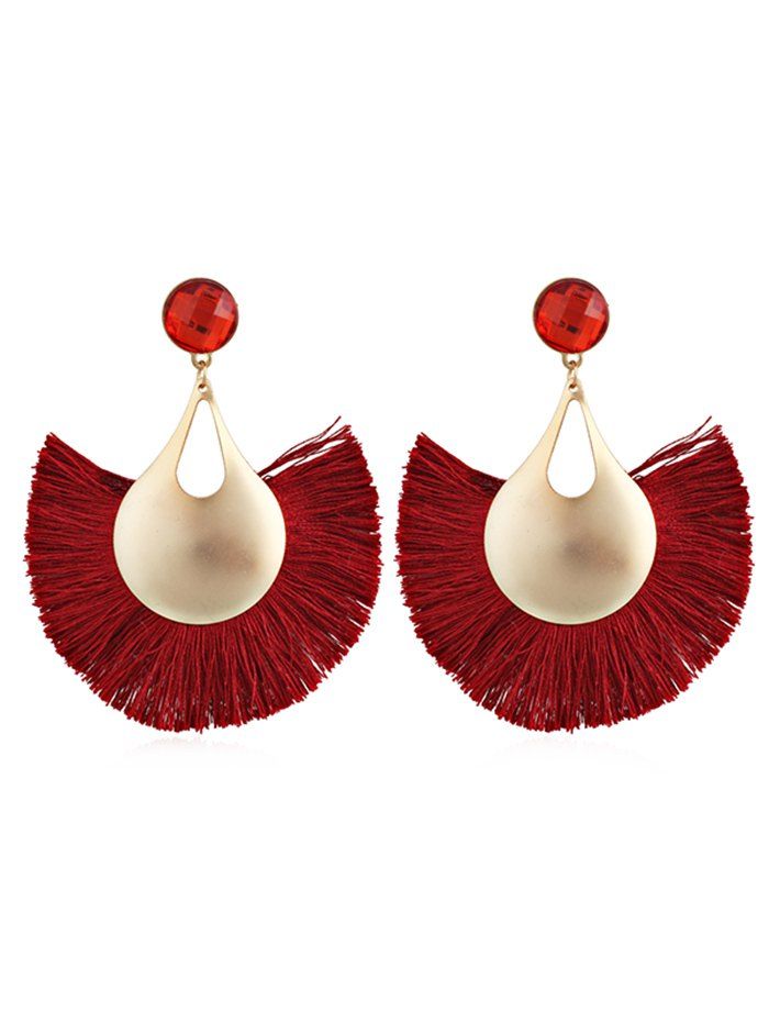 

Boho Fan Shaped Fringed Alloy Earrings, Red